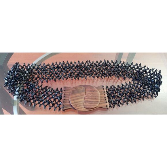 Elastic Wood Bead Belts, Black, 34.4 inch~38.3 inch - Picture 2 of 5